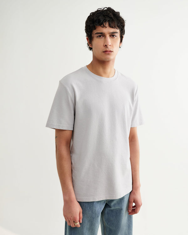 wax london men's Dean - Soft Grey Textured Organic Cotton T-Shirt