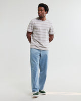 wax london men's Dean - Taupe And Ecru Textured Stripe Organic Cotton T-Shirt