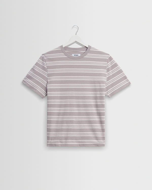 wax london men's Dean - Taupe And Ecru Textured Stripe Organic Cotton T-Shirt