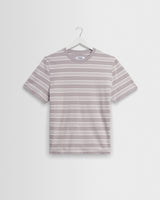 wax london men's Dean - Taupe And Ecru Textured Stripe Organic Cotton T-Shirt