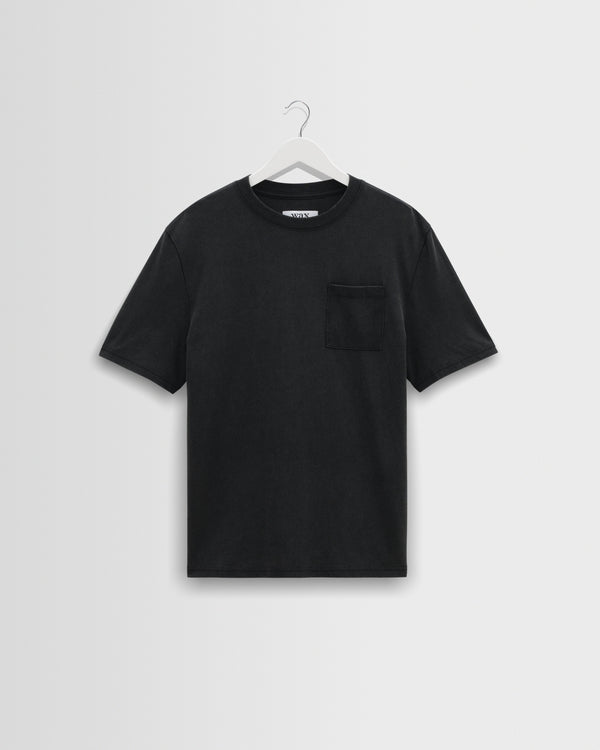 wax london men's Dean - Washed Black Compact Cotton Pocket T-Shirt