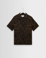 wax london men's Didcot - Black And Brown Floral Viscose Short-Sleeve Shirt