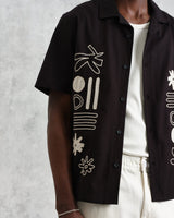 wax london men's Didcot - Black And Ecru Abstract Applique Short-Sleeve Shirt