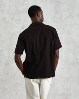 wax london men's Didcot - Black And Ecru Abstract Applique Short-Sleeve Shirt