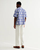 wax london men's Didcot - Blue And Ecru Corded Lace Short-Sleeve Shirt