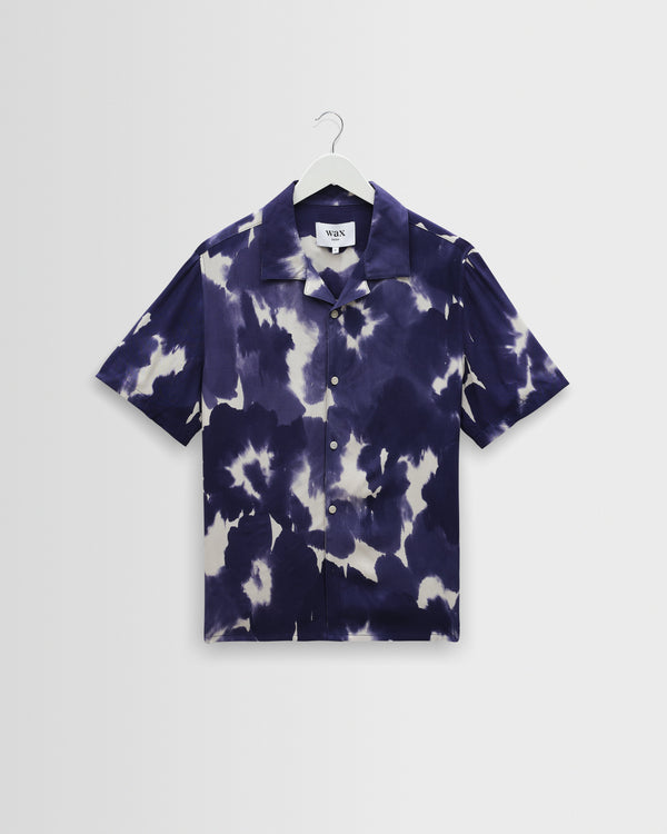 wax london men's Didcot - Blue And White Floral Viscose Short-Sleeve Shirt