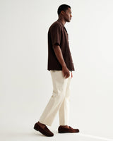 wax london men's Didcot - Brown Double-Weave Seersucker Short-Sleeve Shirt