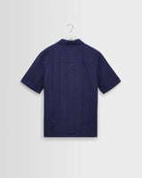 wax london men's Didcot - Dark Blue Double-Weave Seersucker Short-Sleeve Shirt