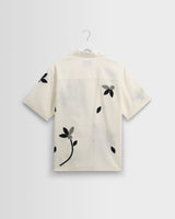 wax london men's Didcot - Ecru And Black Bloom Applique Short-Sleeve Shirt