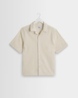 wax london men's Didcot - Ecru And Blue Seersucker Stripe Short-Sleeve Shirt