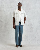 wax london men's Didcot - Ecru And Multicolour Embroidered Short-Sleeve Shirt