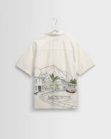 wax london men's Didcot - Ecru And Multicolour Embroidered Short-Sleeve Shirt