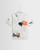 wax london men's Didcot - Ecru And Multicolour Flower Embroidered Short-Sleeve Shirt