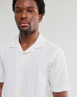 wax london men's Didcot - Ecru Double-Weave Seersucker Short-Sleeve Shirt