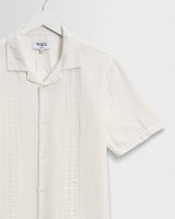wax london men's Didcot - Ecru Double-Weave Seersucker Short-Sleeve Shirt