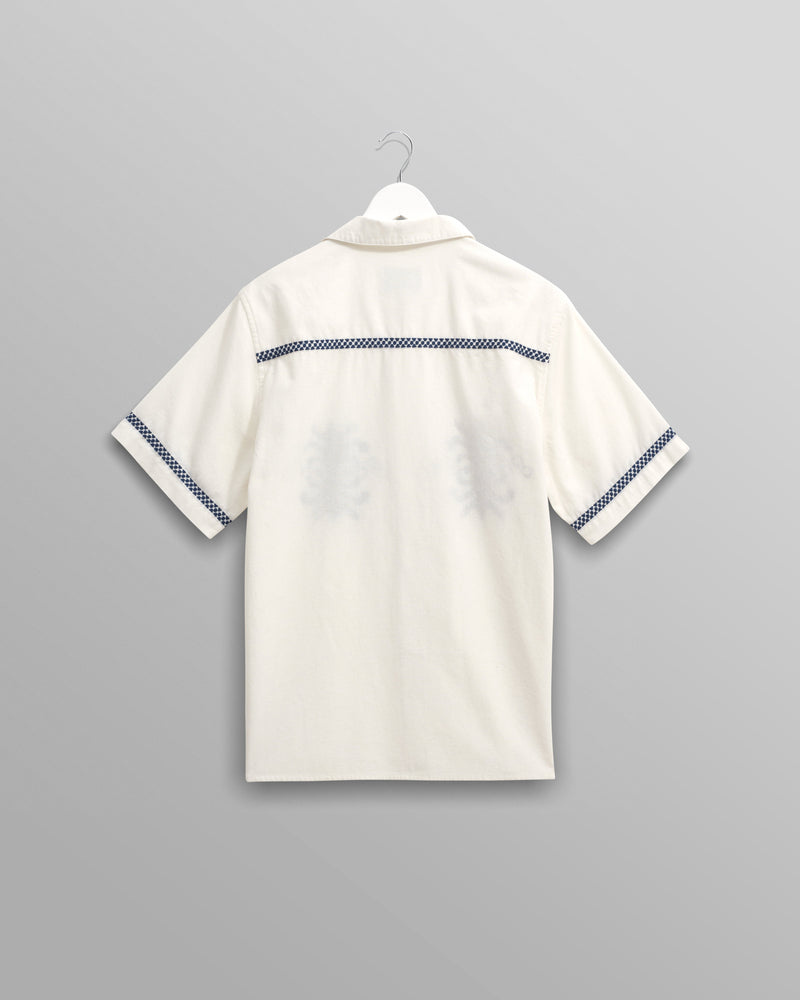 wax london Didcot - Ecru Tablecloth Motif Embroidered Short-Sleeve Shirt