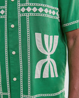 wax london men's Didcot - Green And White Border Applique Short-Sleeve Shirt