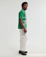 wax london men's Didcot - Green And White Border Applique Short-Sleeve Shirt