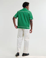 wax london men's Didcot - Green And White Border Applique Short-Sleeve Shirt