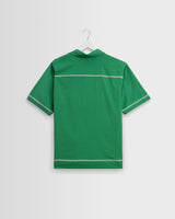 wax london men's Didcot - Green And White Border Applique Short-Sleeve Shirt