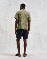 wax london Didcot - Khaki Hawaiian Embroidered Short-Sleeve Shirt