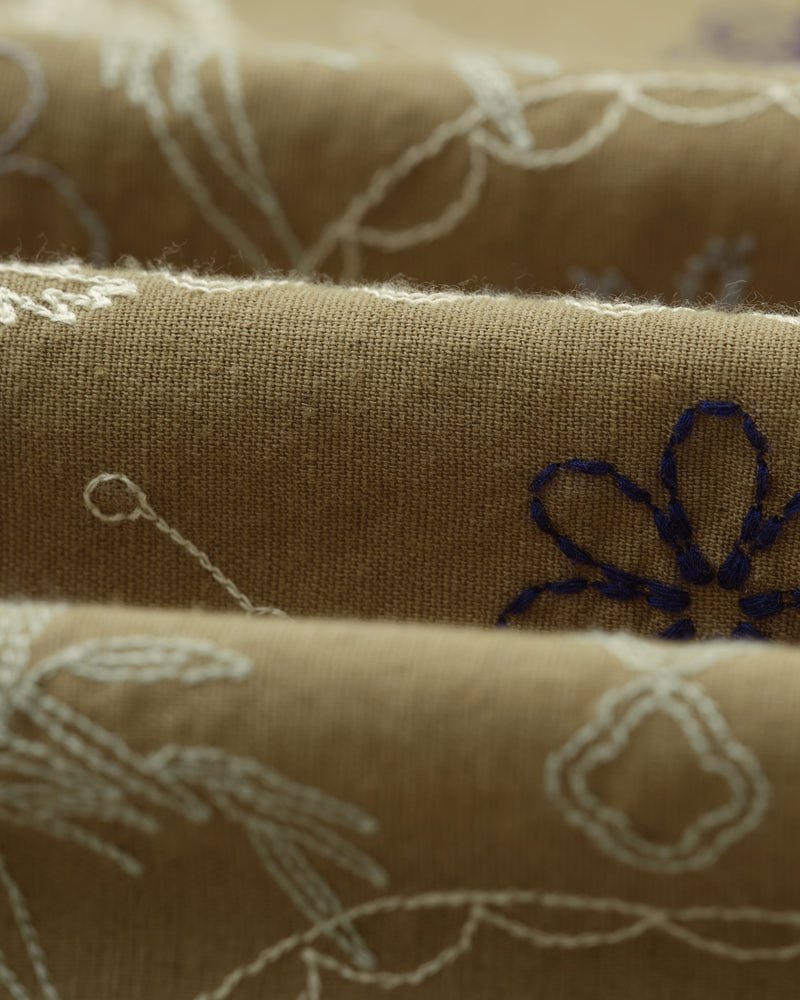 wax london Didcot - Khaki Hawaiian Embroidered Short-Sleeve Shirt