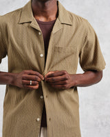 wax london Didcot - Khaki Slub Stripe Short-Sleeve Shirt