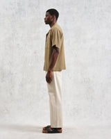 wax london Didcot - Khaki Slub Stripe Short-Sleeve Shirt