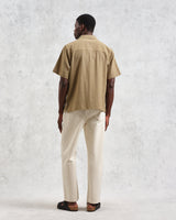 wax london Didcot - Khaki Slub Stripe Short-Sleeve Shirt