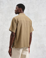 wax london Didcot - Khaki Slub Stripe Short-Sleeve Shirt