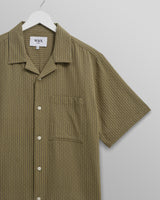 wax london Didcot - Khaki Slub Stripe Short-Sleeve Shirt