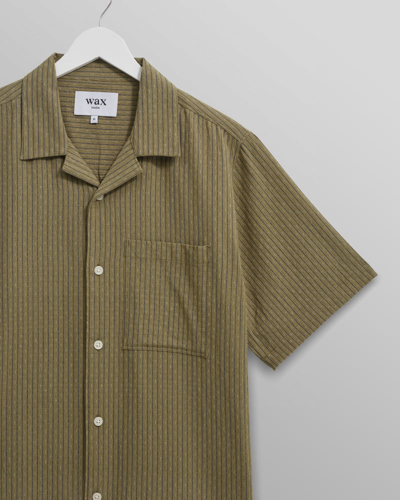 wax london Didcot - Khaki Slub Stripe Short-Sleeve Shirt