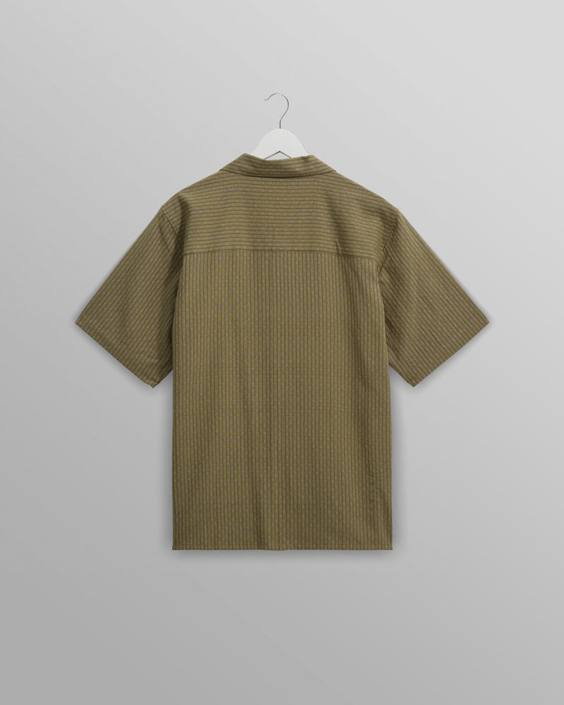 wax london Didcot - Khaki Slub Stripe Short-Sleeve Shirt