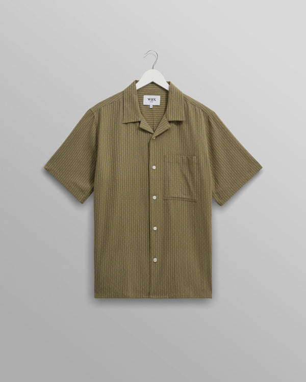 wax london Didcot - Khaki Slub Stripe Short-Sleeve Shirt