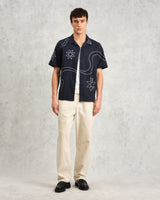 wax london Didcot - Navy Bold Floral Embroidered Short-Sleeve Shirt
