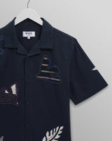 wax london Didcot - Navy Doodle Appliqué Short-Sleeve Shirt
