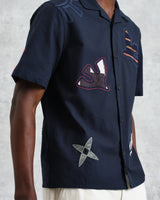 wax london Didcot - Navy Doodle Appliqué Short-Sleeve Shirt