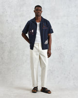 wax london Didcot - Navy Doodle Appliqué Short-Sleeve Shirt