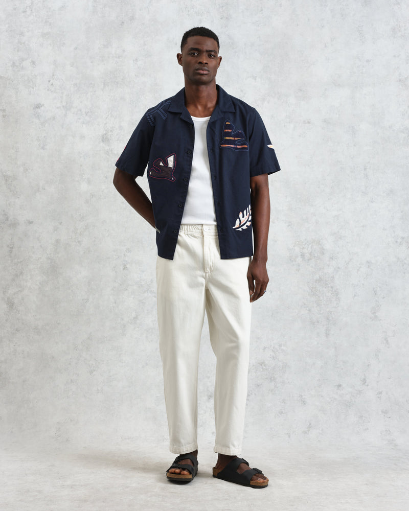 wax london Didcot - Navy Doodle Appliqué Short-Sleeve Shirt