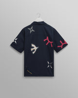 wax london Didcot - Navy Doodle Appliqué Short-Sleeve Shirt