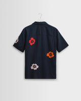 wax london men's Didcot - Navy Floral Applique Short-Sleeve Shirt