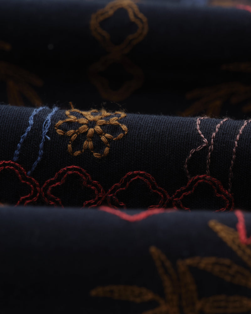 wax london Didcot - Navy Hawaiian Embroidered Short-Sleeve Shirt