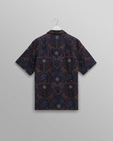 wax london Didcot - Navy Hawaiian Embroidered Short-Sleeve Shirt