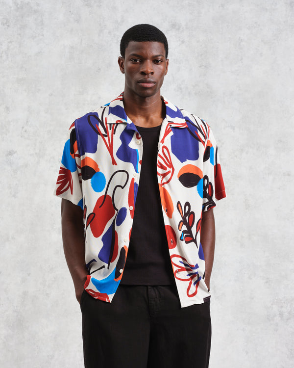 wax london Didcot - Red And Blue Scribble Print Short-Sleeve Shirt
