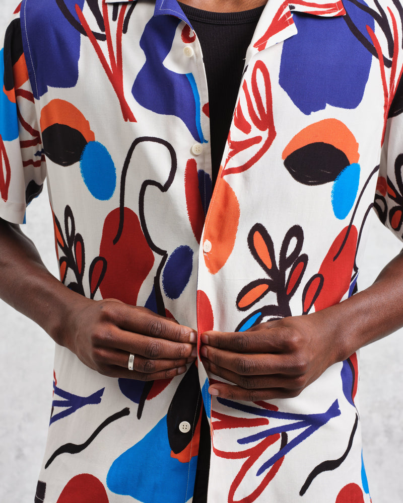 wax london Didcot - Red And Blue Scribble Print Short-Sleeve Shirt