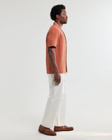 wax london men's Didcot - Rust Double-Weave Seersucker Short-Sleeve Shirt