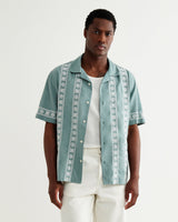 Didcot - Sea Green And Ecru Embroidered Short-Sleeve Shirt