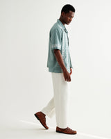wax london men's Didcot - Sea Green And Ecru Embroidered Short-Sleeve Shirt