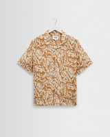wax london men's Didcot - Tan And Beige Floral Viscose Short-Sleeve Shirt