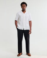 wax london men's Didcot - White Flower Embroidered Short-Sleeve Shirt